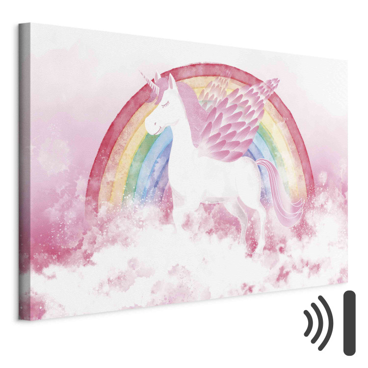Canvas Art Print Pink Power - A Unicorn With Wings and a Rainbow on a Background of Clouds 151259 additionalImage 8