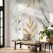 Round wallpaper Large Leaves - Minimalist Nature in Gray and Gold 151459 additionalThumb 3