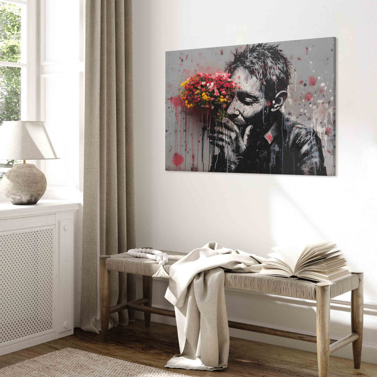 Canvas Art Print Man With Flowers - Street Art With a Plant Accent 151759 additionalImage 11