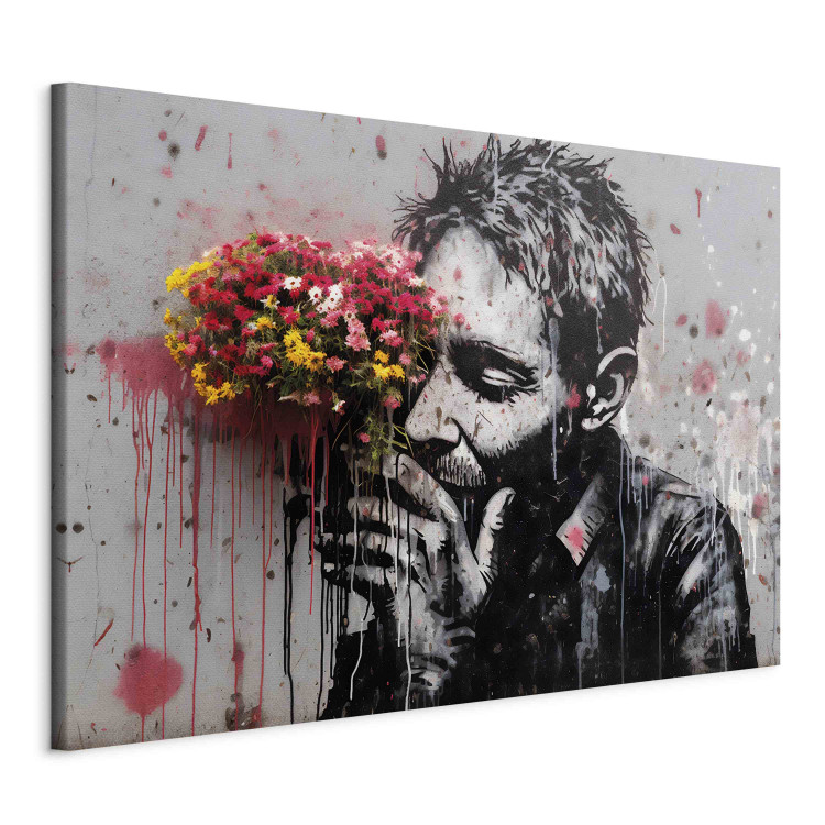 Canvas Art Print Man With Flowers - Street Art With a Plant Accent 151759 additionalImage 2
