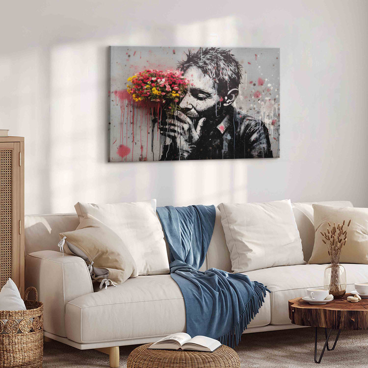 Canvas Art Print Man With Flowers - Street Art With a Plant Accent 151759 additionalImage 10