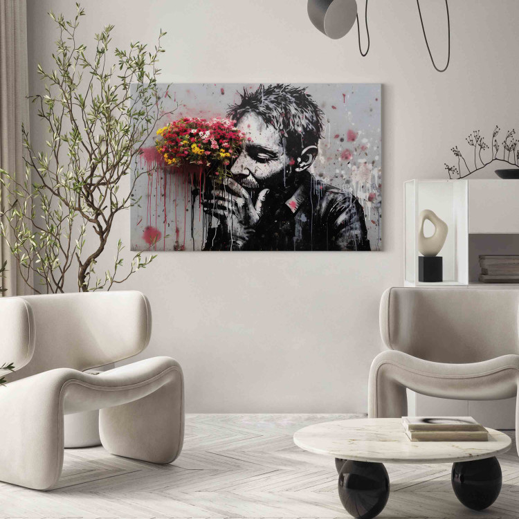 Canvas Art Print Man With Flowers - Street Art With a Plant Accent 151759 additionalImage 3