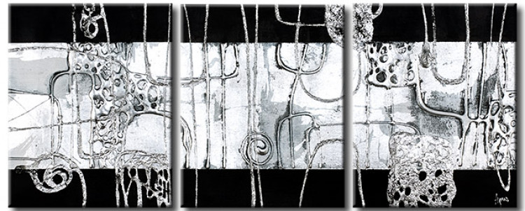 Canvas Print Abstraction in silver - black and white composition on silver 46859
