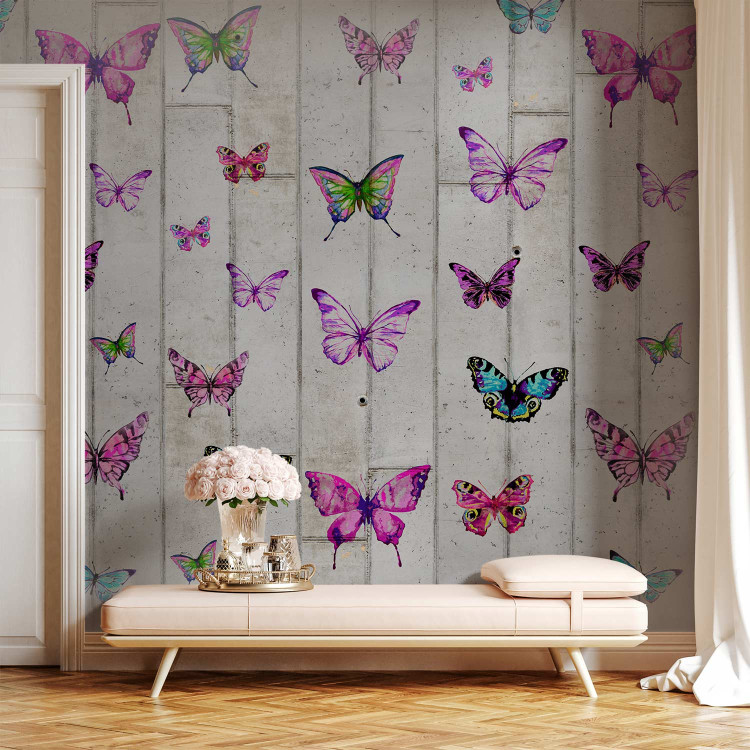 Modern Wallpaper Butterflies and Concrete 89659