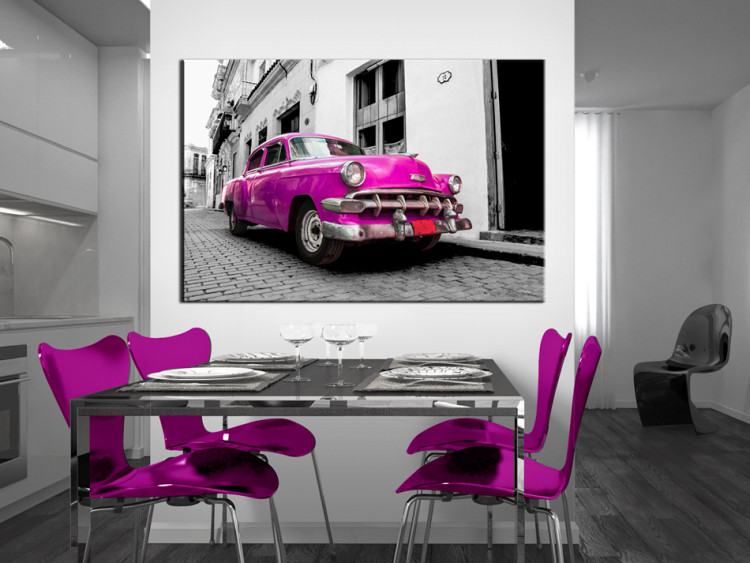 Canvas Pink Cuban Car (1-piece) - Car Against a Black and White Cityscape 93959 additionalImage 3