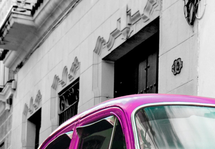 Canvas Pink Cuban Car (1-piece) - Car Against a Black and White Cityscape 93959 additionalImage 5