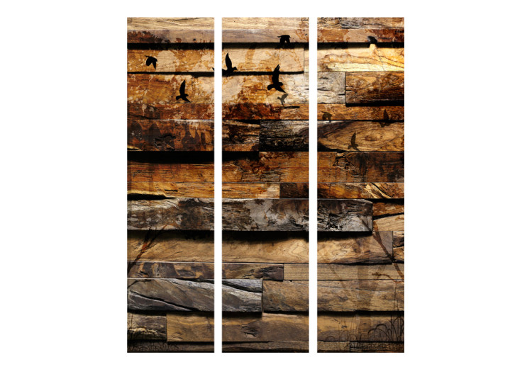 Room Divider Screen Reflection of Nature - texture with wooden planks with bird elements 95259 additionalImage 3