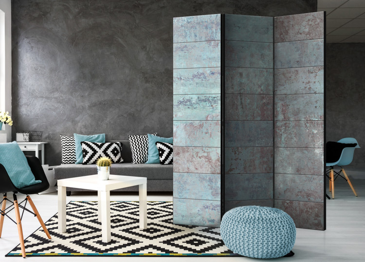 Room Divider Screen Turquoise Concrete - worn tiles in turquoise concrete texture 95359 additionalImage 4
