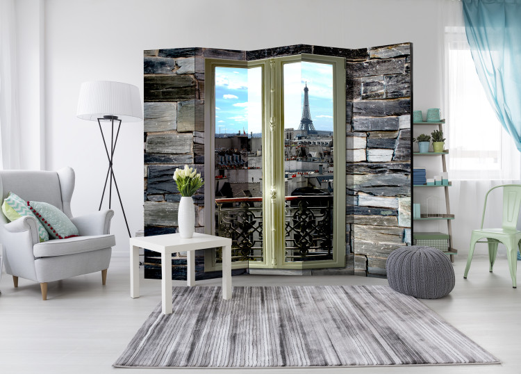 Room Divider Screen Views of Paris II - stone texture with a window overlooking the city 95959 additionalImage 2