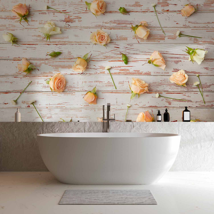 Wall Mural Romantic floral composition - roses and daisies on a wooden background 97459 additionalImage 8