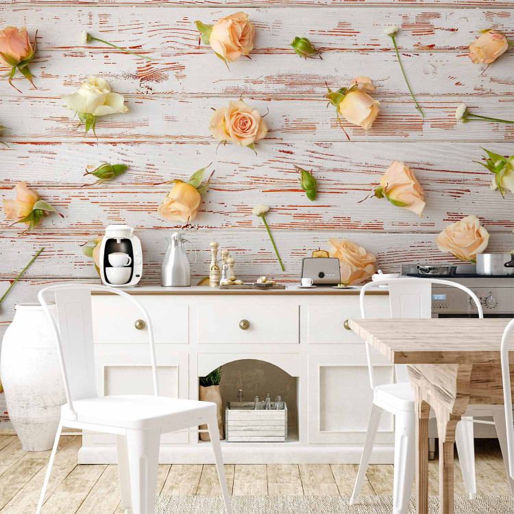 Wall Mural Romantic floral composition - roses and daisies on a wooden background 97459 additionalImage 6