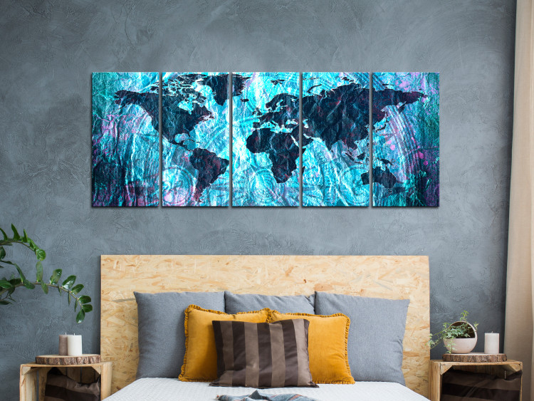 Canvas Neon Oceans (5-piece) - Blue Continents on World Map 105769 additionalImage 3