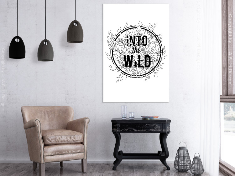 Canvas Print Into the Wild inscription - black and white inscription in line art 116369 additionalImage 3