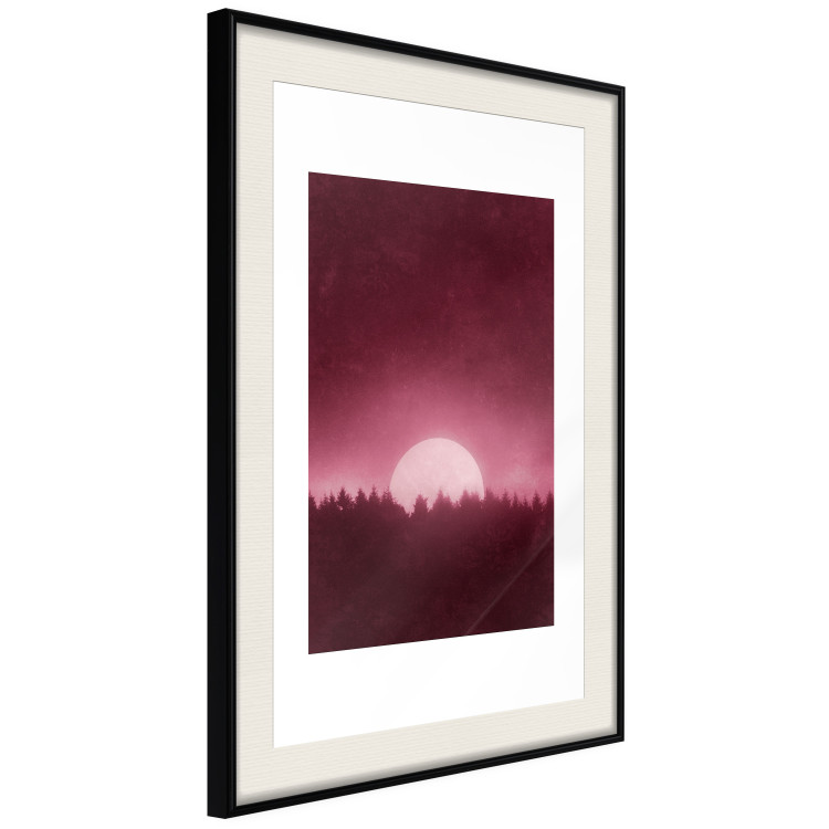 Poster Fullness - dark pink landscape of a silver moon against the sky and forest 117569 additionalImage 3