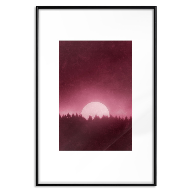 Poster Fullness - dark pink landscape of a silver moon against the sky and forest 117569 additionalImage 15