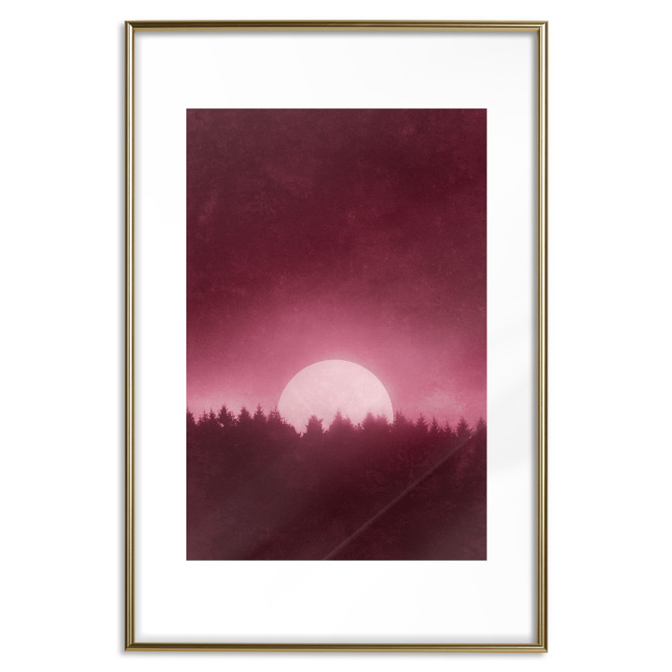 Poster Fullness - dark pink landscape of a silver moon against the sky and forest 117569 additionalImage 20