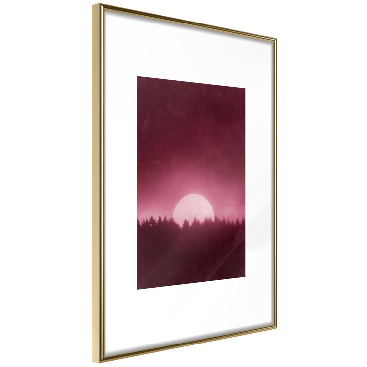 Poster Fullness - dark pink landscape of a silver moon against the sky and forest 117569 additionalImage 8