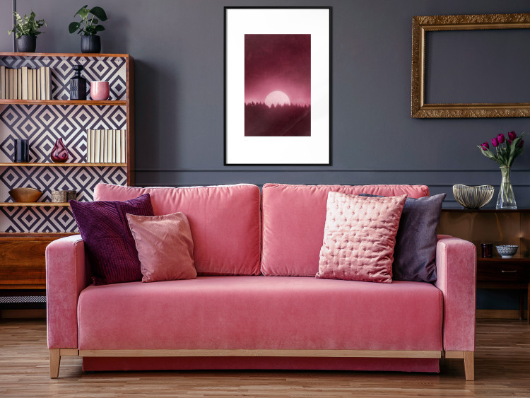 Poster Fullness - dark pink landscape of a silver moon against the sky and forest 117569 additionalImage 6