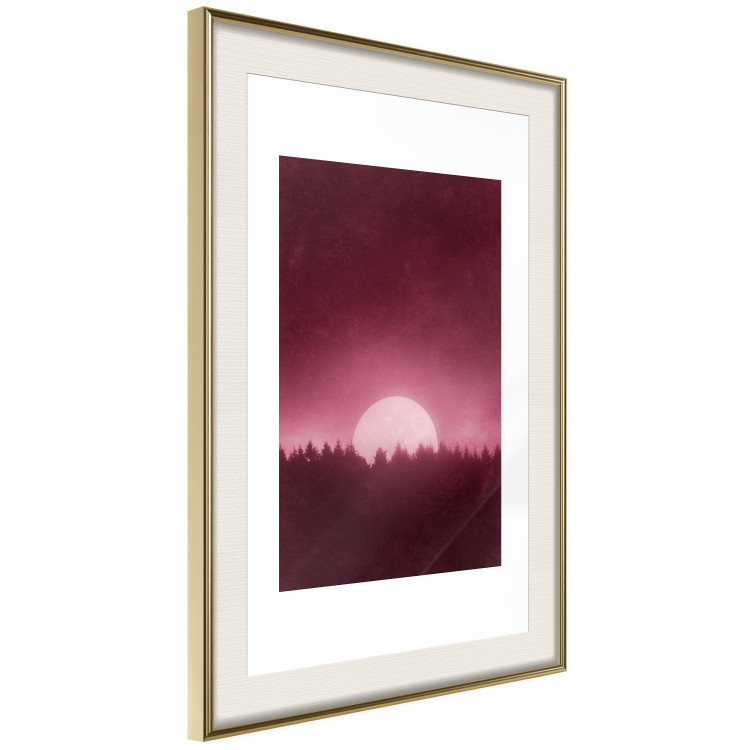 Poster Fullness - dark pink landscape of a silver moon against the sky and forest 117569 additionalImage 2