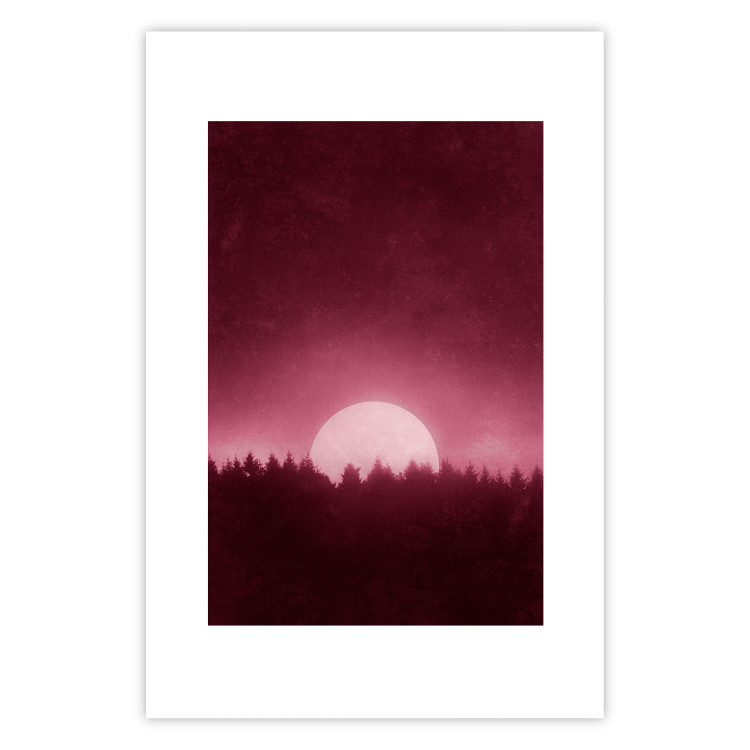Poster Fullness - dark pink landscape of a silver moon against the sky and forest 117569