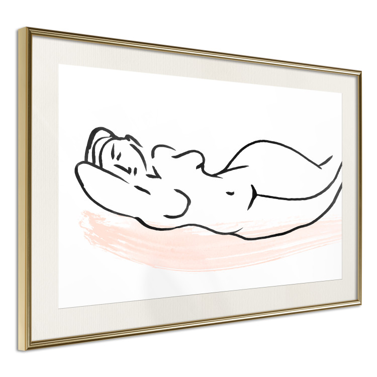 Wall Poster Sunbathing - black and white simple line art with the silhouette of a reclining woman 119269 additionalImage 2