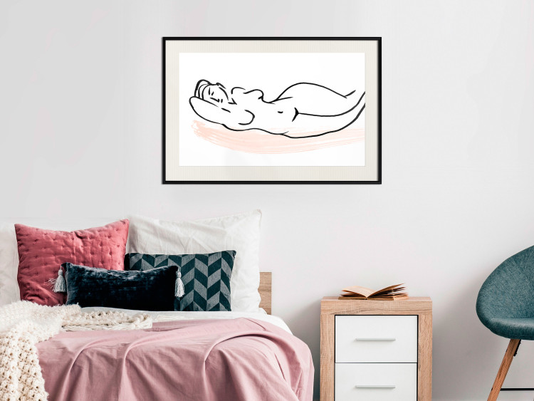 Wall Poster Sunbathing - black and white simple line art with the silhouette of a reclining woman 119269 additionalImage 22