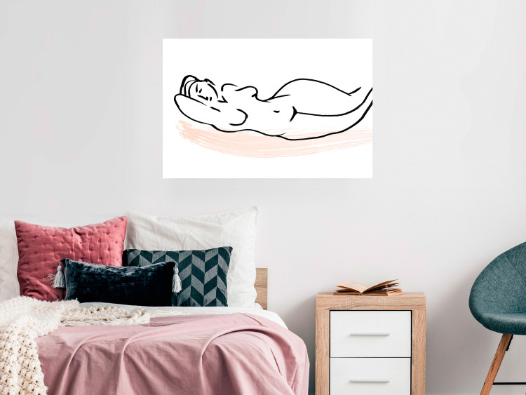 Wall Poster Sunbathing - black and white simple line art with the silhouette of a reclining woman 119269 additionalImage 23