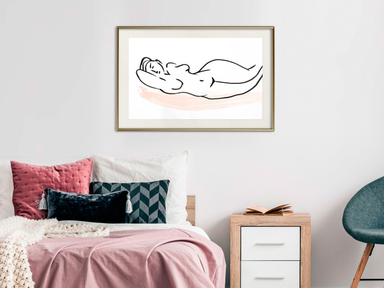 Wall Poster Sunbathing - black and white simple line art with the silhouette of a reclining woman 119269 additionalImage 21