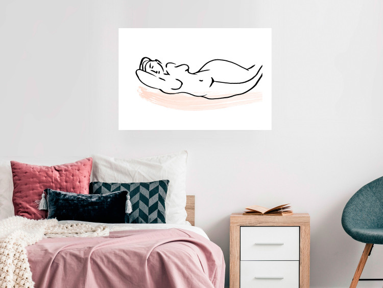 Wall Poster Sunbathing - black and white simple line art with the silhouette of a reclining woman 119269 additionalImage 4