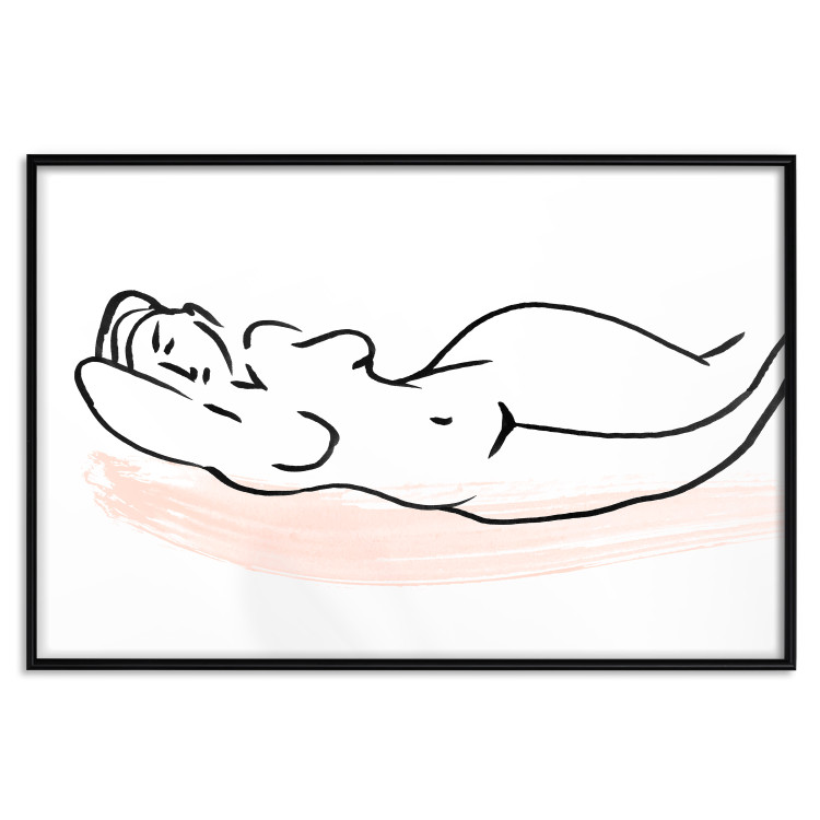 Wall Poster Sunbathing - black and white simple line art with the silhouette of a reclining woman 119269 additionalImage 24