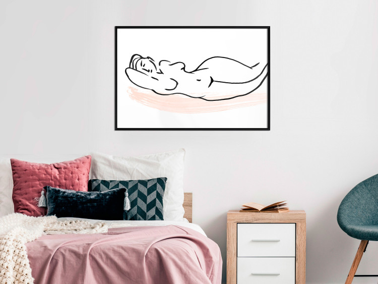Wall Poster Sunbathing - black and white simple line art with the silhouette of a reclining woman 119269 additionalImage 5