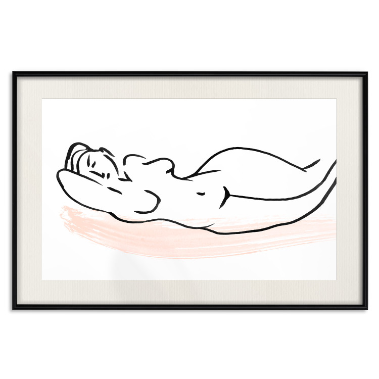 Wall Poster Sunbathing - black and white simple line art with the silhouette of a reclining woman 119269 additionalImage 18
