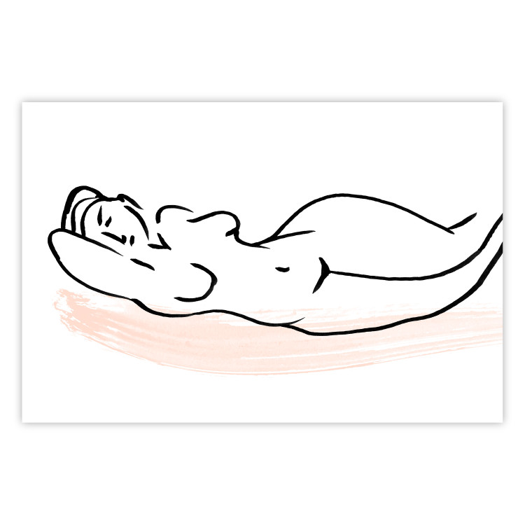 Wall Poster Sunbathing - black and white simple line art with the silhouette of a reclining woman 119269