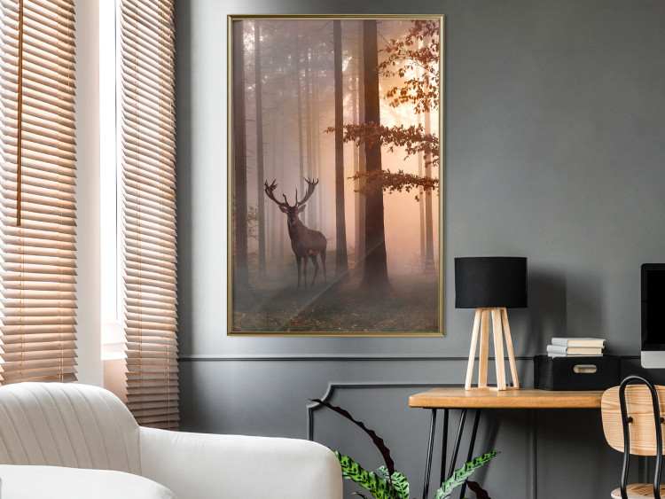 Wall Poster Morning - wild deer among forest trees against the backdrop of an autumn landscape 120469 additionalImage 5