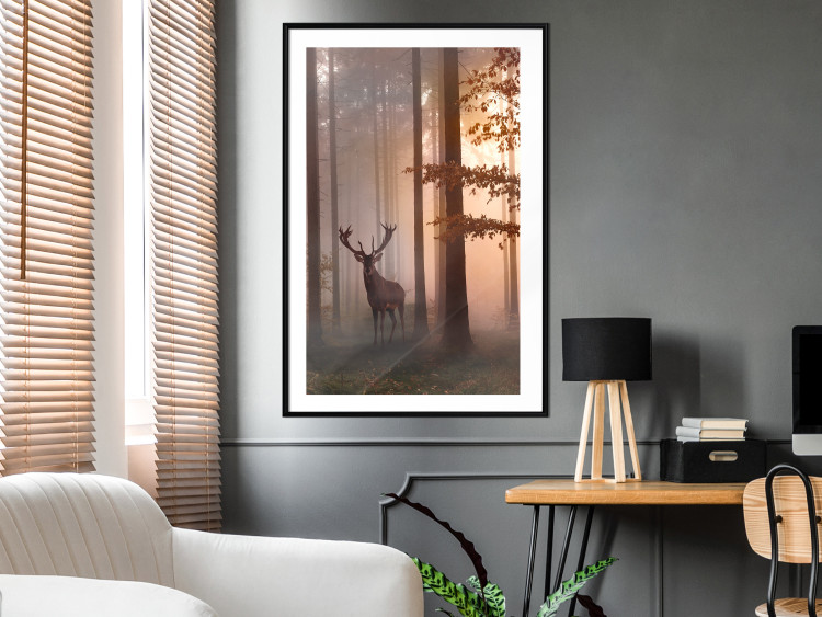 Wall Poster Morning - wild deer among forest trees against the backdrop of an autumn landscape 120469 additionalImage 6
