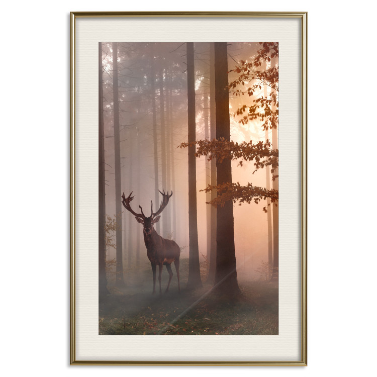 Wall Poster Morning - wild deer among forest trees against the backdrop of an autumn landscape 120469 additionalImage 19