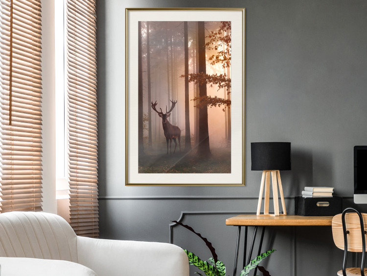 Wall Poster Morning - wild deer among forest trees against the backdrop of an autumn landscape 120469 additionalImage 21