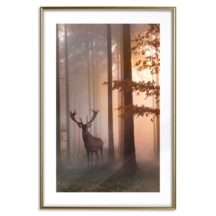 Wall Poster Morning - wild deer among forest trees against the backdrop of an autumn landscape 120469 additionalImage 14