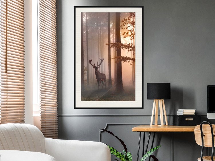 Wall Poster Morning - wild deer among forest trees against the backdrop of an autumn landscape 120469 additionalImage 22