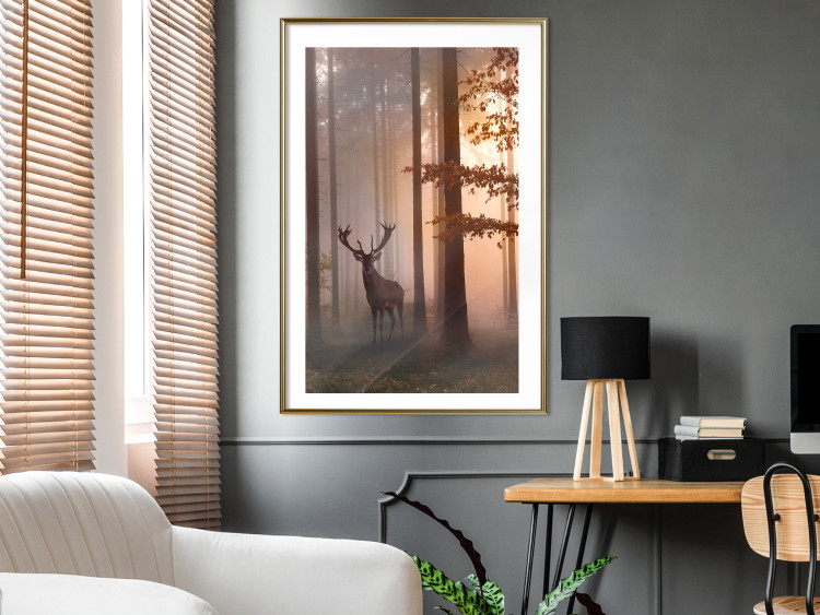 Wall Poster Morning - wild deer among forest trees against the backdrop of an autumn landscape 120469 additionalImage 13