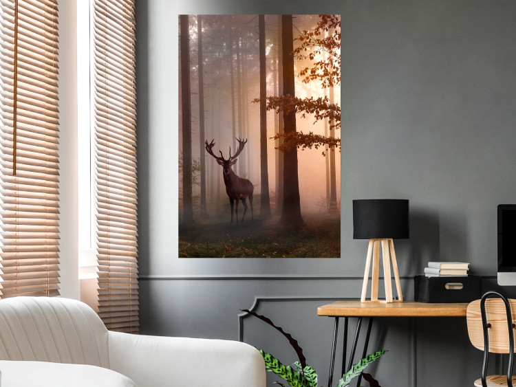 Wall Poster Morning - wild deer among forest trees against the backdrop of an autumn landscape 120469 additionalImage 17