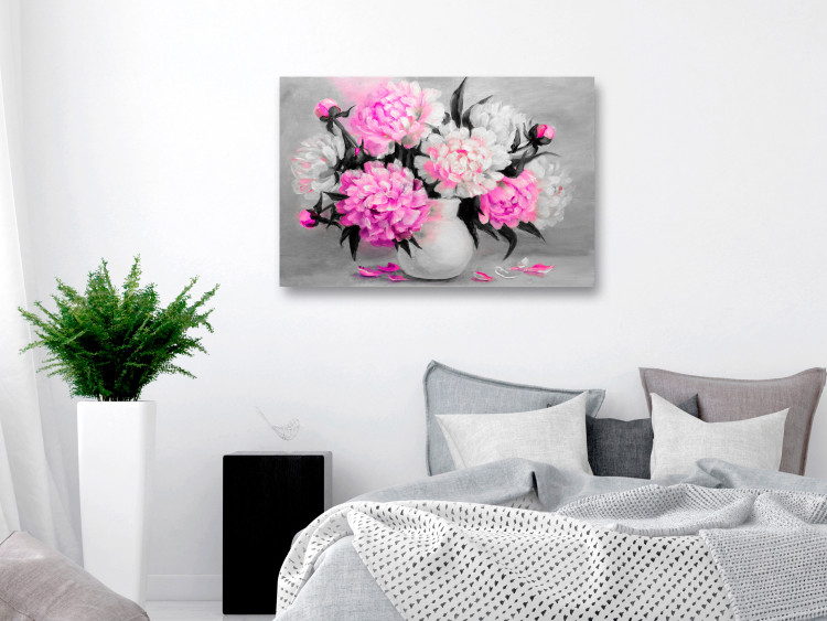 Canvas Art Print Pink peony bouquet - modern still life over grey background 123369 additionalImage 3