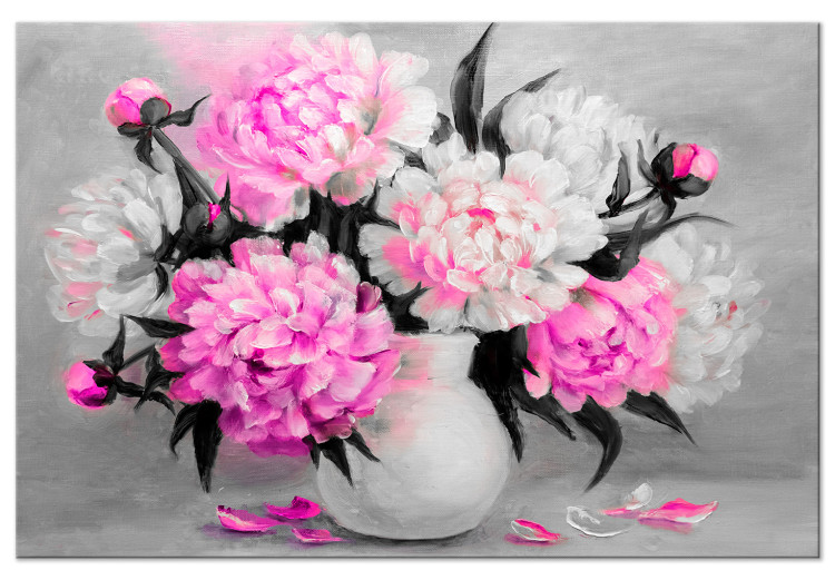 Canvas Art Print Pink peony bouquet - modern still life over grey background 123369