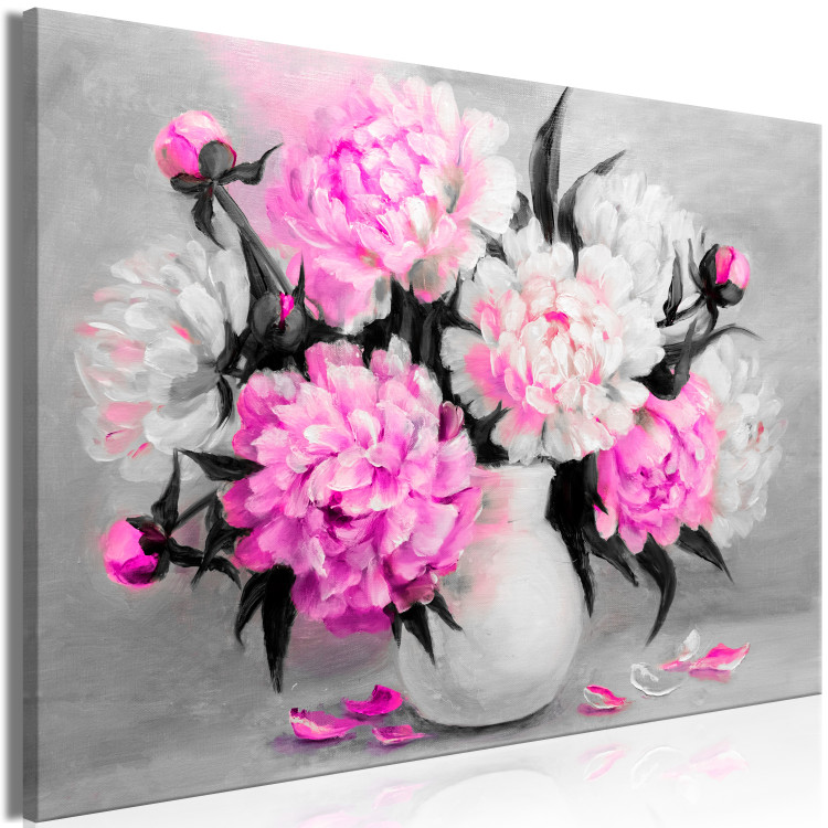 Canvas Art Print Pink peony bouquet - modern still life over grey background 123369 additionalImage 2