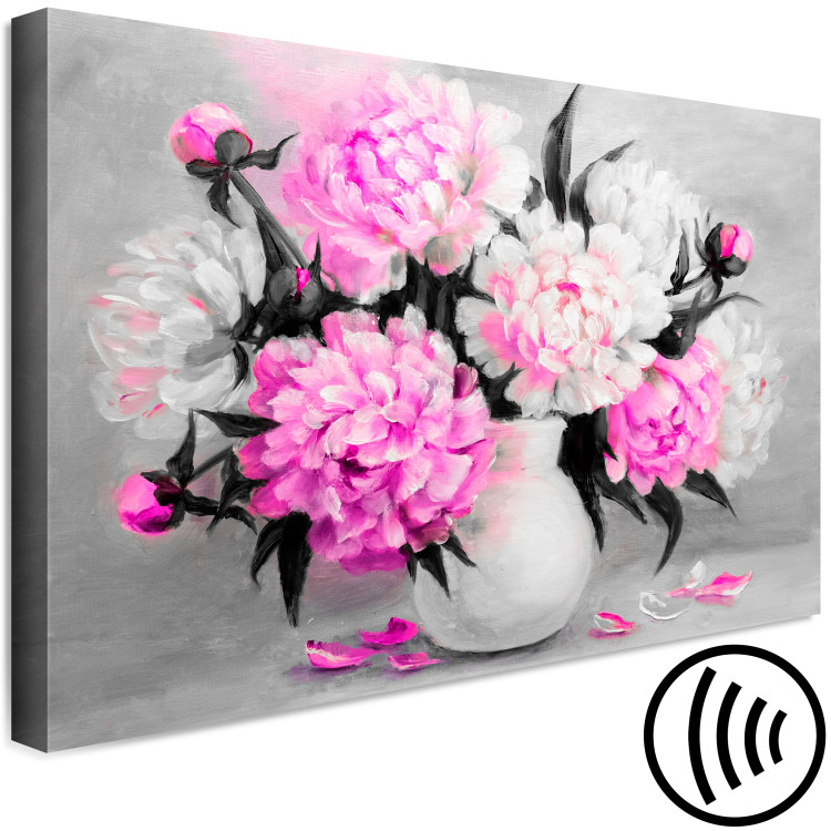 Canvas Art Print Pink peony bouquet - modern still life over grey background 123369 additionalImage 6