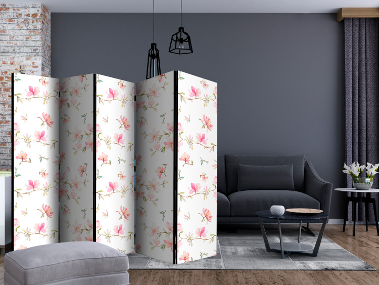 Room Divider Screen Fresh Magnolias II (5-piece) - delicate pattern of pastel flowers 124269 additionalImage 4