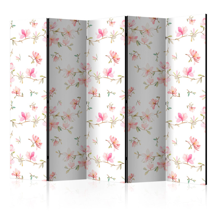 Room Divider Screen Fresh Magnolias II (5-piece) - delicate pattern of pastel flowers 124269