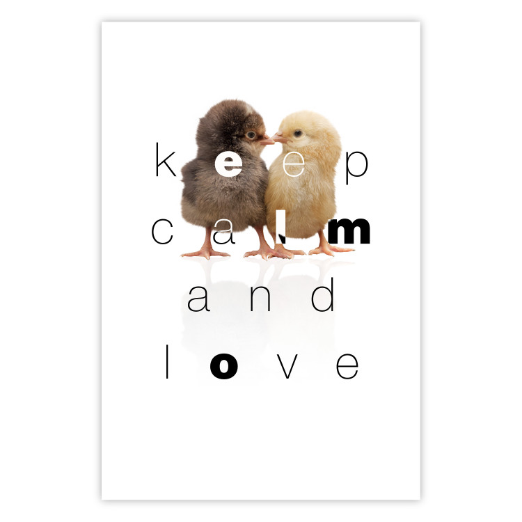 Poster Keep Calm and Love - romantic chicken couple with English text 125269