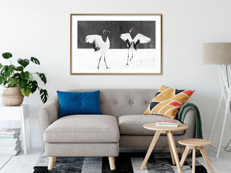 Poster Dancing Cranes - winged animals in a black and white motif 125369 additionalImage 13