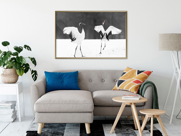 Poster Dancing Cranes - winged animals in a black and white motif 125369 additionalImage 7